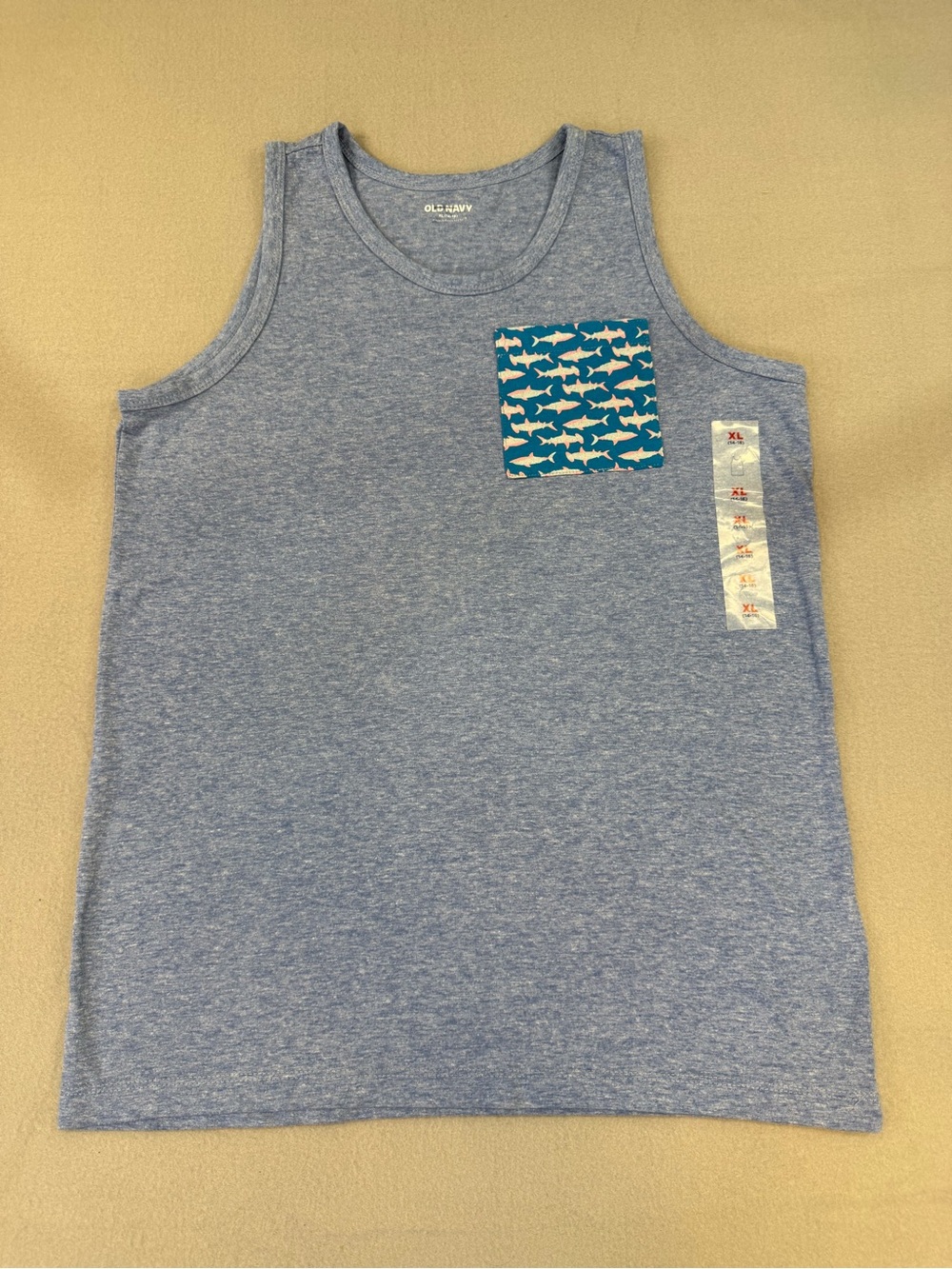 Old Navy Heather Blue Tank Top with Shark Pocket